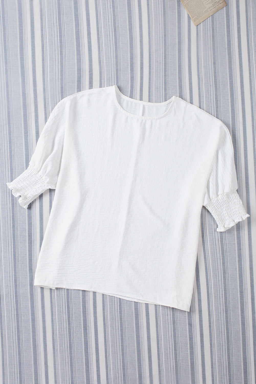 White Smocked Wrist Shift Top