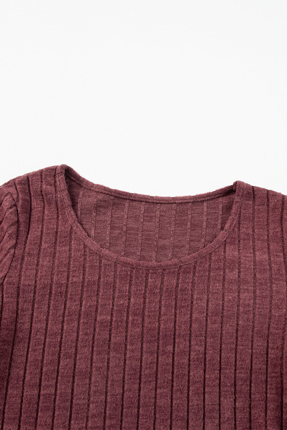 Mineral Red Ribbed Bishop Sleeve Round Neck Top