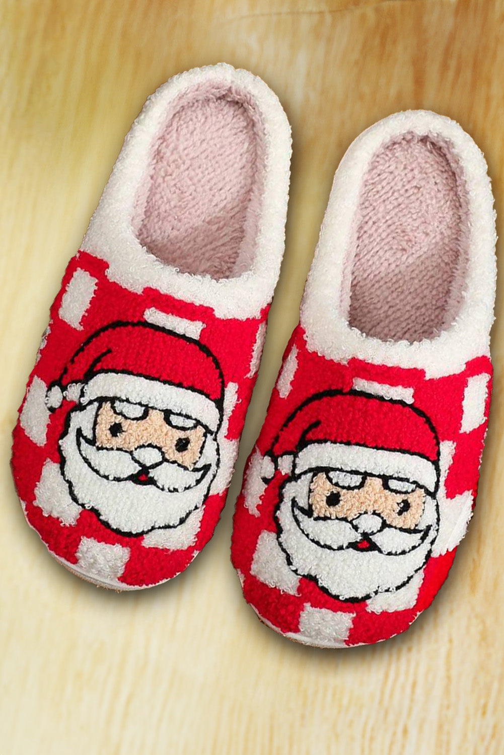 Fiery Red Checkered Santa Claus Graphic Plush Home Slippers