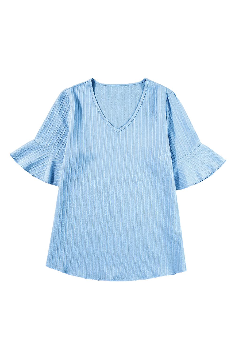 Beau Blue Ruffled Half Sleeve V Neck Textured Top