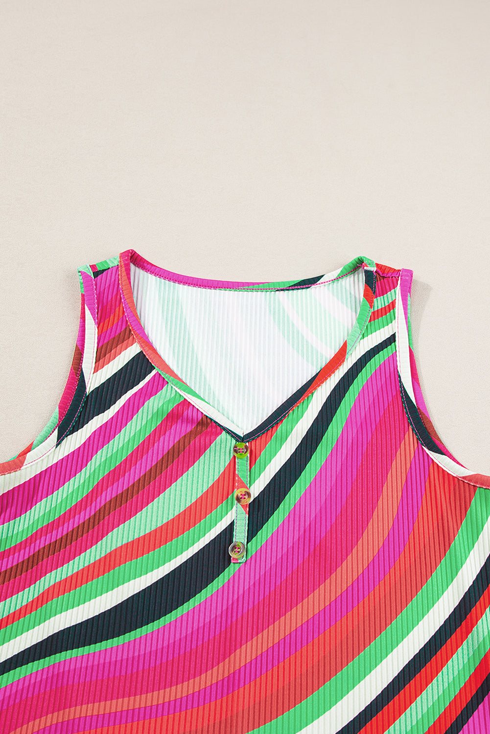 Purple Wavy Striped Buttoned V Neck Tank Top