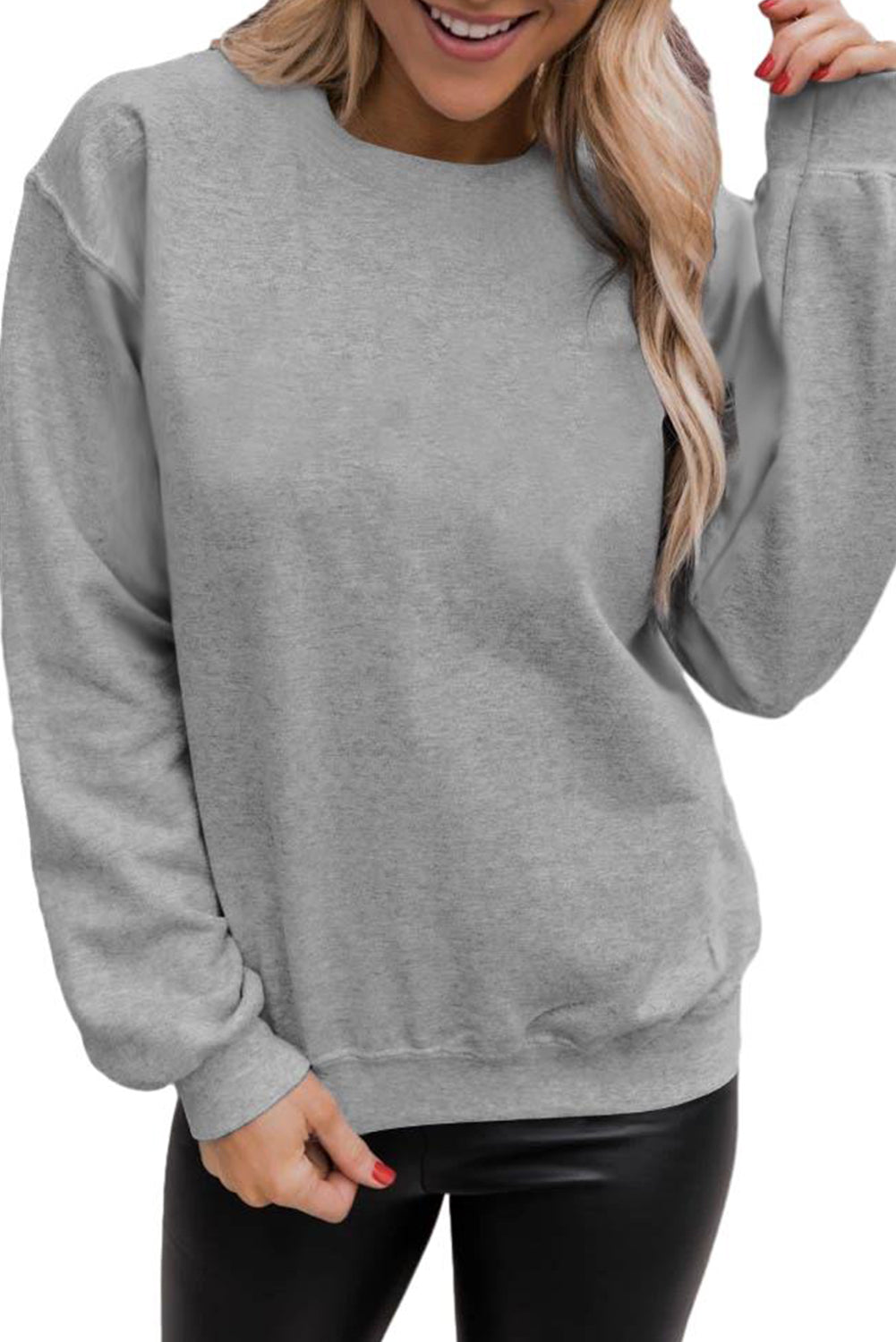 Gray Solid Classic Crewneck Pullover Sweatshirt