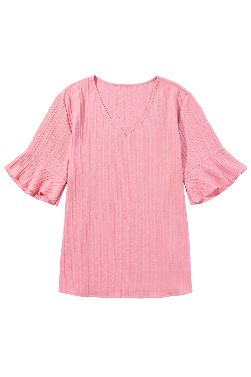 Peach Blossom Ruffled Half Sleeve V Neck Textured Plus Top