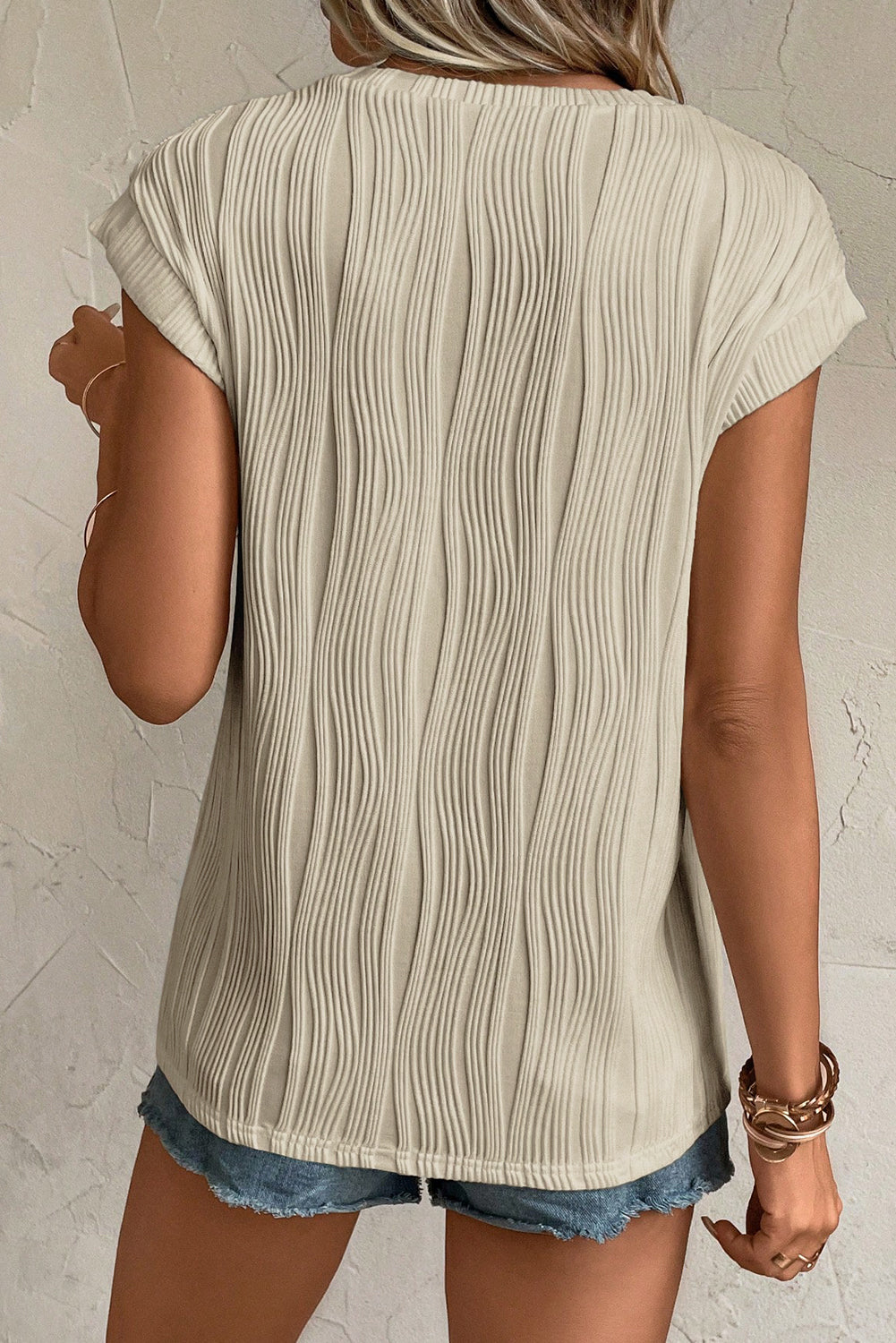 Apricot Wavy Texture Cap Sleeve Top