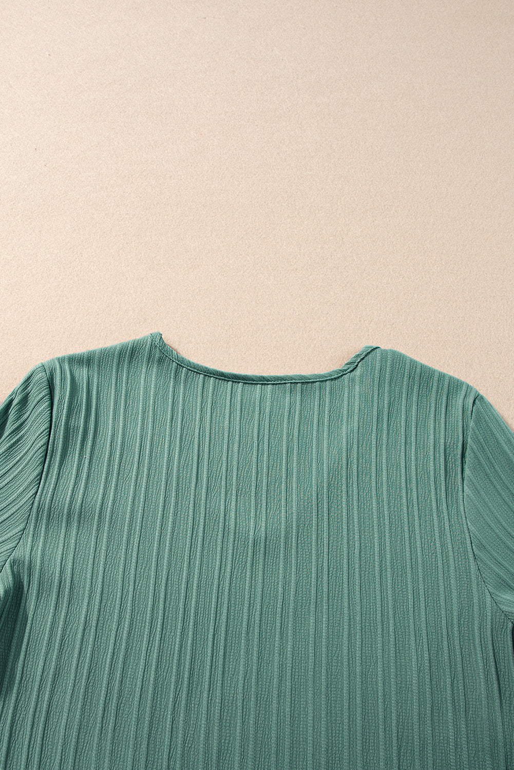 Grass Green Ruffled Half Sleeve V Neck Textured Top