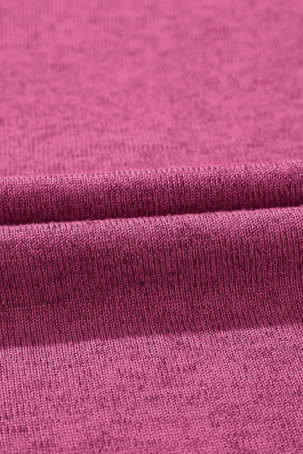 Bright Pink Ribbed Splicing Sleeve Round Neck T-shirt